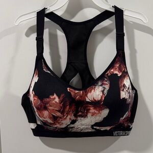 Victoria's Secret Black and Pink Floral Sports Bra